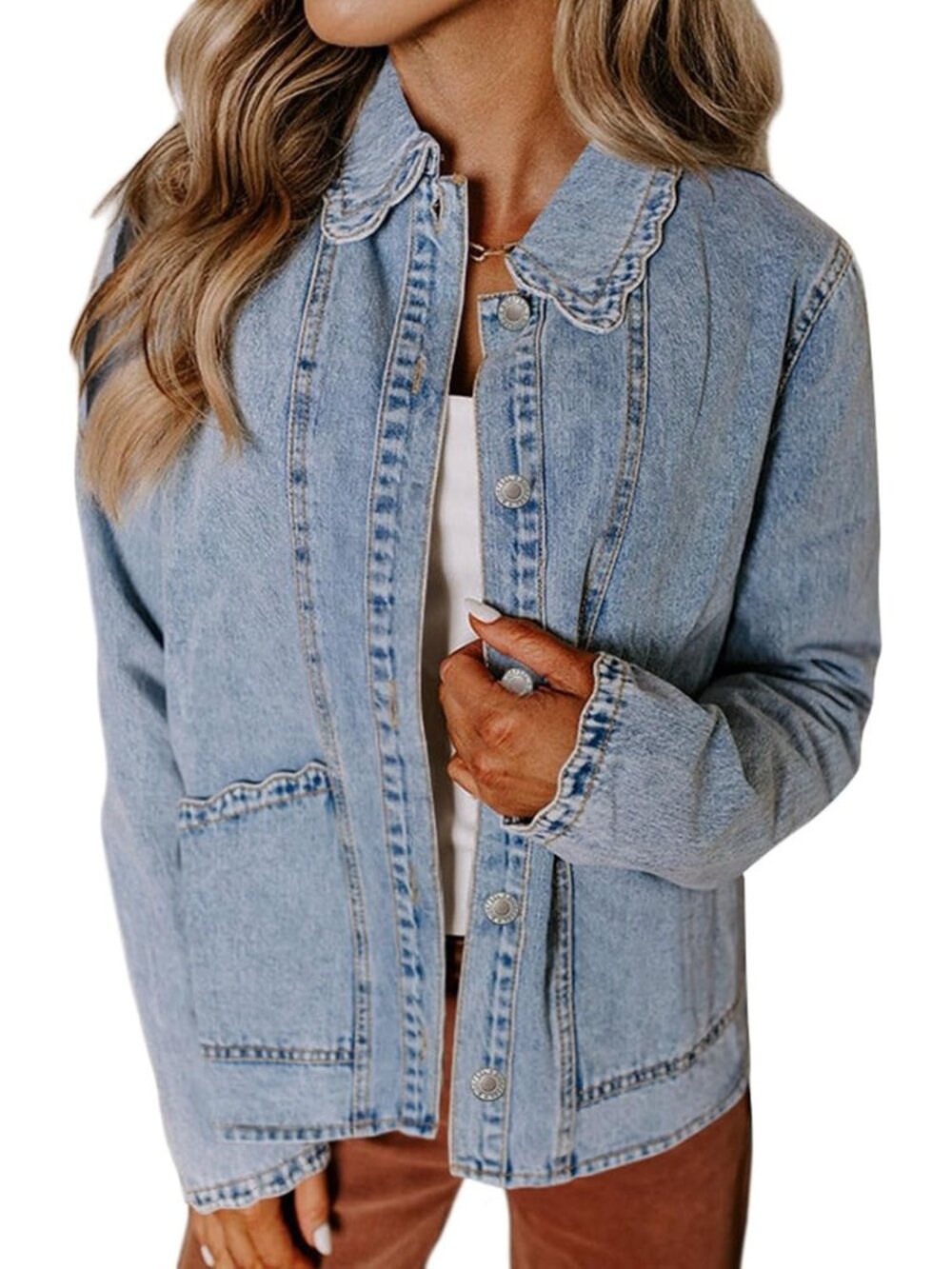 Women's Myosotis Long Sleeve Button Down Denim Casual Jean Jacket Shacket